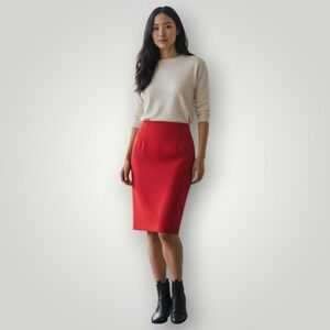 TOMMY Hilfiger Skirt‎ Womens 16 Red Pencil Knee Length Classic Slit Front